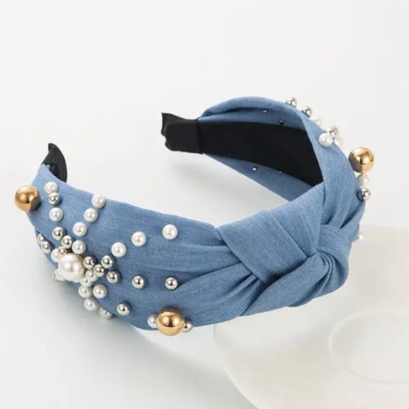 Ahomestyle Accessories - NWT Faux Pearl Denim Headband
